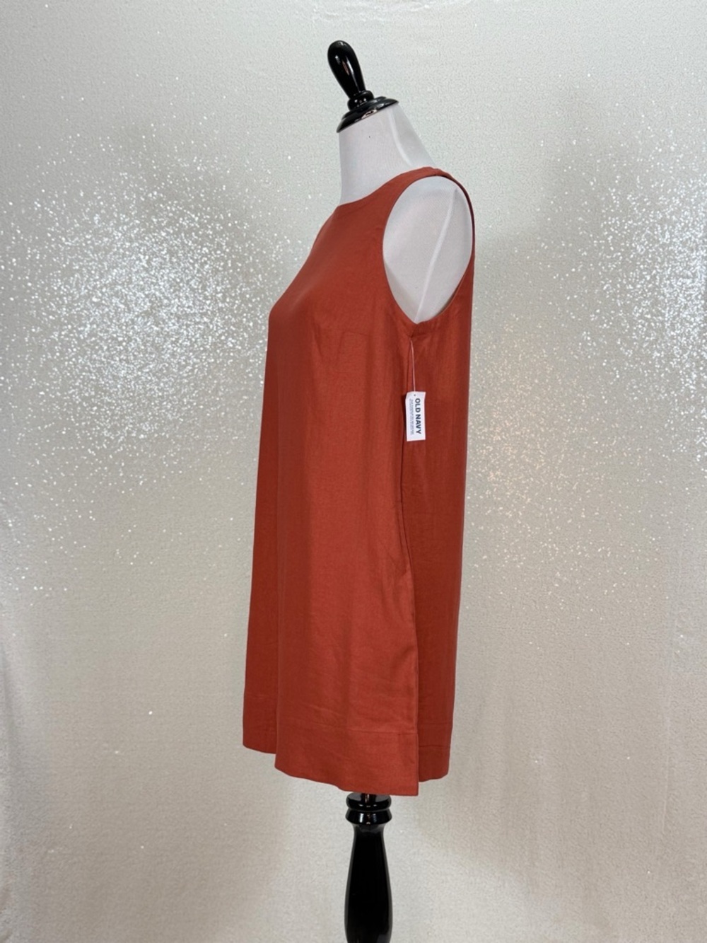 Old Navy Linen Blend Tank Dress Small Rust Orange Sleeveless Shift Dress - Picture 9 of 10